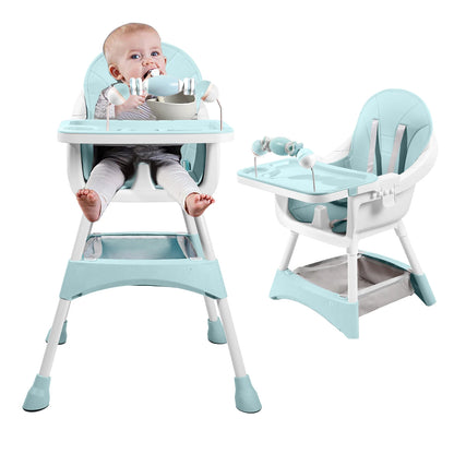Baby Dining High Chair with Removable Double-Layer Tray, Convertible Toddler Seating with Adjustable Footrest and Toy Rack for Family Mealtimes