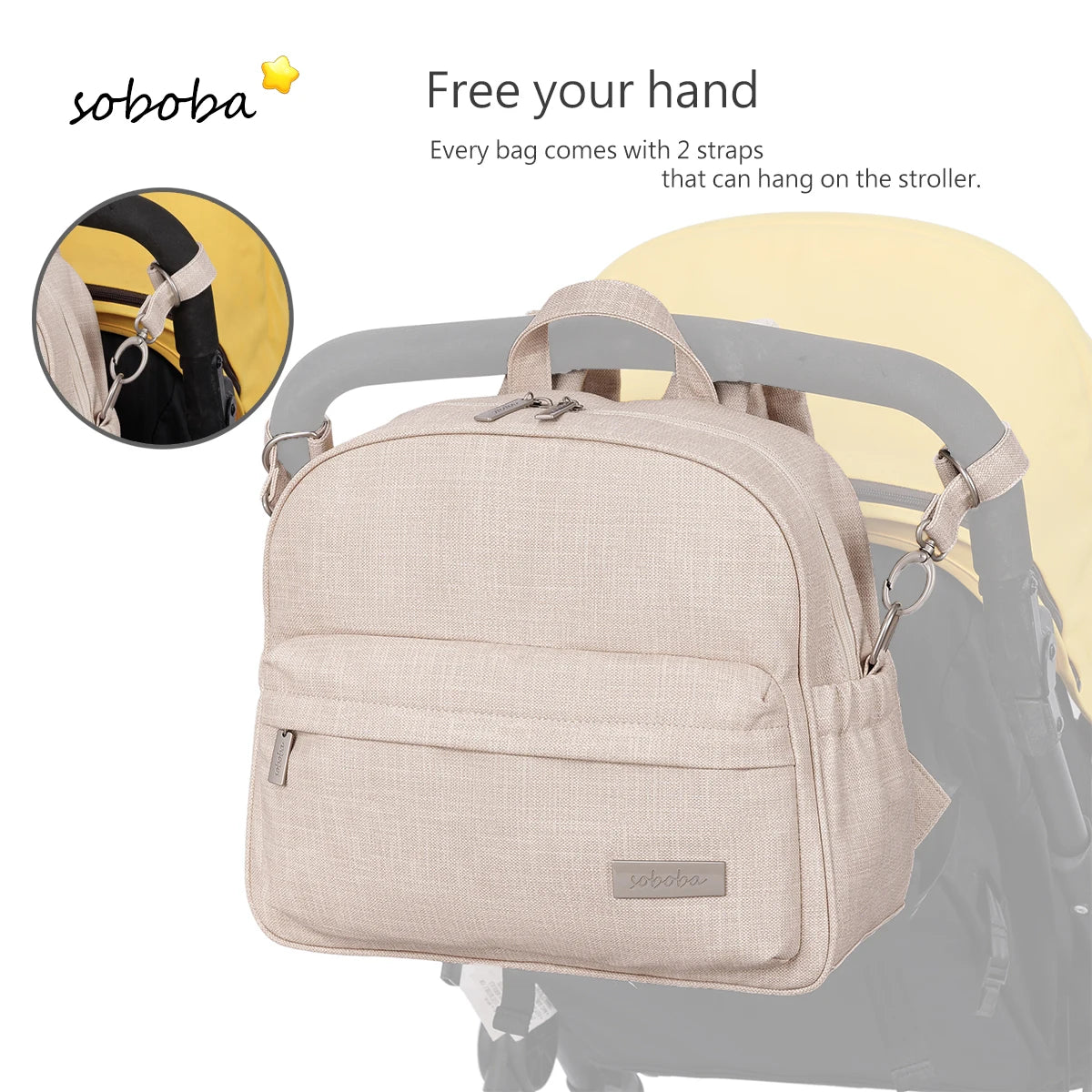Waterproof Diaper Backpack by SOBOBA | Large Capacity Solid-Color Nappy Changing Bag with Two Straps for Moms and Baby Care Outings