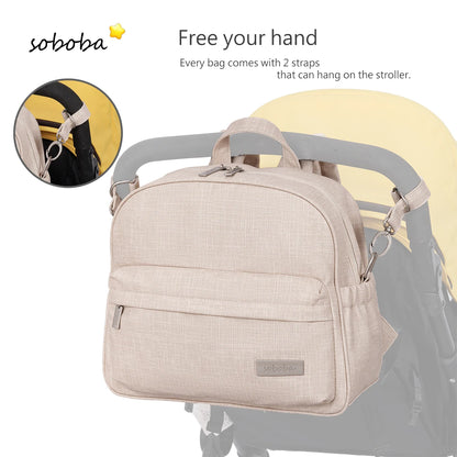 Waterproof Diaper Backpack by SOBOBA | Large Capacity Solid-Color Nappy Changing Bag with Two Straps for Moms and Baby Care Outings