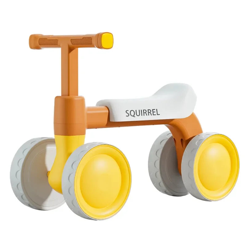 Toddler Four-Wheel Ride-On Bike in Green or Orange with Pedal-Free Design, Straight Handlebars and Shaped Seat for Supervised Play