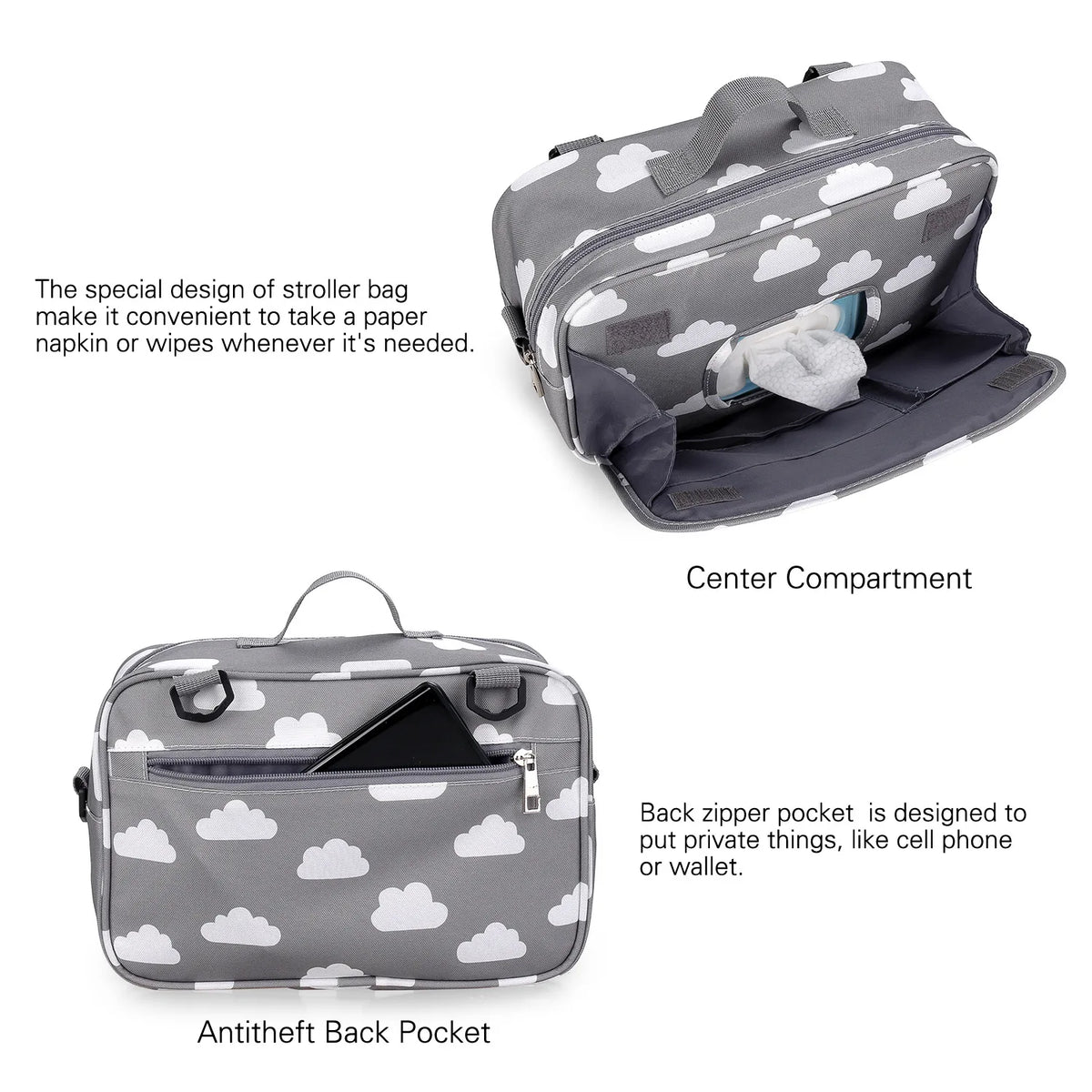 Baby Diaper Bag Wet Dry Storage Pouch with Printed Designs, Reusable Organizer for Diaper Changes, Baby Essentials and Everyday Outings