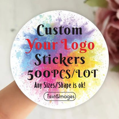 Custom Round and Square Stickers, 500 Personalized Logo Labels in 3–10 cm Sizes for Wedding Favors, Birthday Parties and Baptism Gift Packaging
