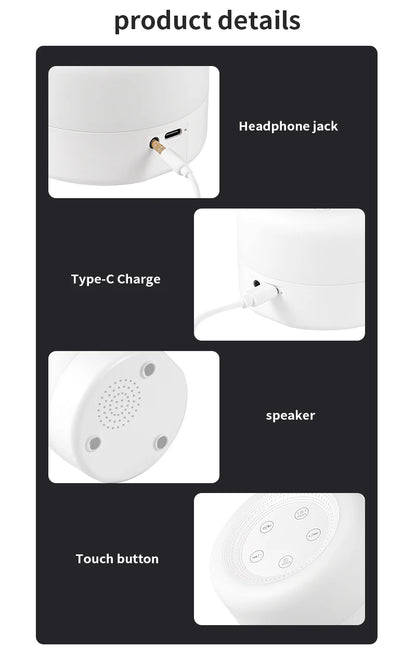 Color Light White Noise Machine with 7 Light Effects and 12 Sounds, 2000mAh Rechargeable Battery, Compact Sound Device for Nursery and Travel