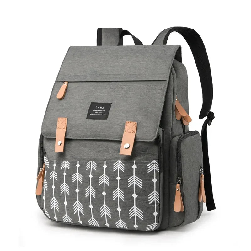 Flap-Top Diaper Backpack with Front Storage Pockets, Two Stroller Hooks and 53 x 34 cm Changing Mat for Baby Essentials and Everyday Parent Outings