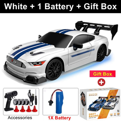 RC Drift Racing Car with 4WD, 2.4GHz Proportional Remote Control, LED Lights and Replaceable Racing and Drift Tires for Kids and Adults