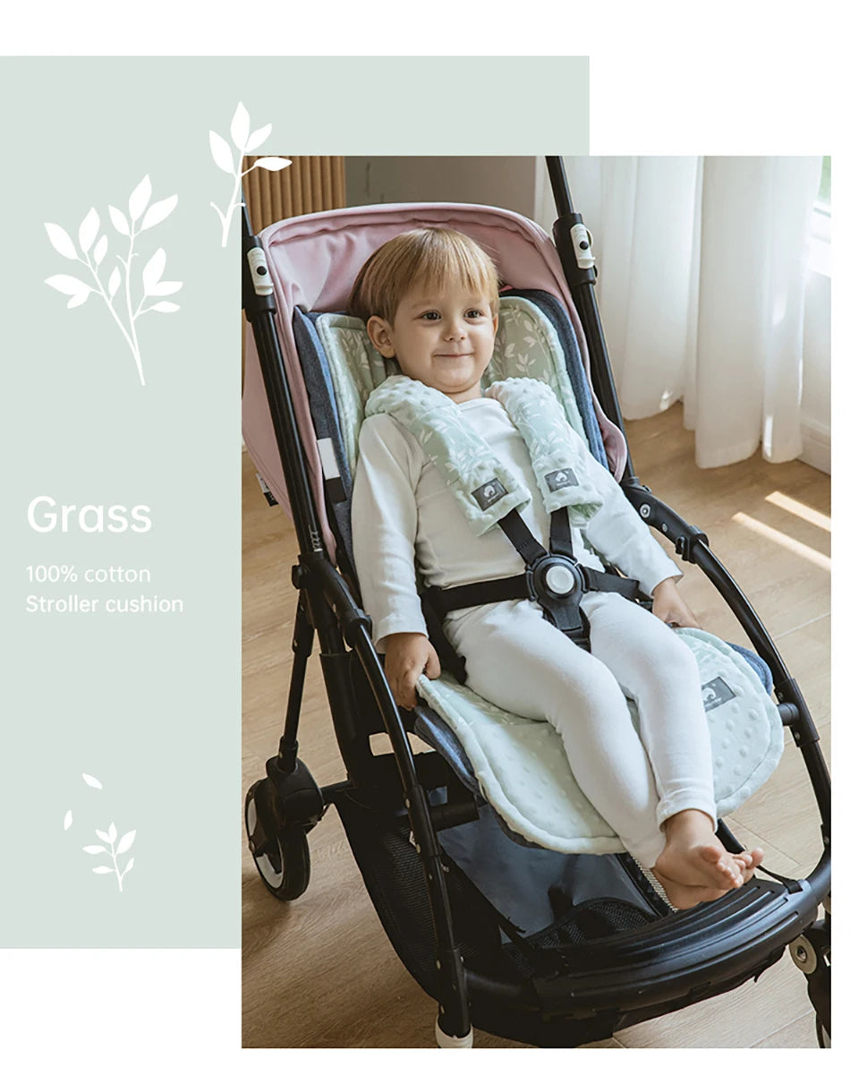 Stroller Liner and Harness Cover Set, Soft Printed Seat Cushion with Matching Strap Pads and Textured Panels in Five Decorative Print Options