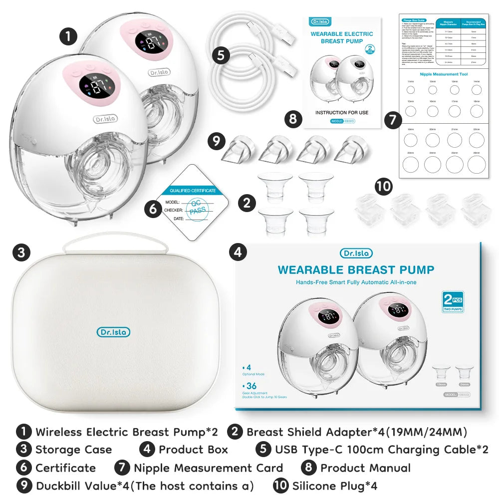 Double Wearable Breast Pump Set EB50 with 4 Modes and 36 Levels, Rechargeable Hands-Free Electric Pumps, Storage Case and 19mm/24mm Fit Accessories