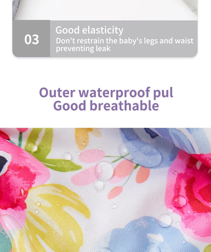 Mesh-Lined Cloth Diapers by Elinfant, 4-Pack Adjustable Pocket Baby Nappies with 4 Three-Layer Microfiber Inserts and Waterproof PUL Outer
