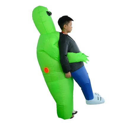 Alien Carry-Me Inflatable Suit for Kids and Adults with USB Fan and Battery Box, Green Space Creature Costume for Halloween Parties and Cosplay
