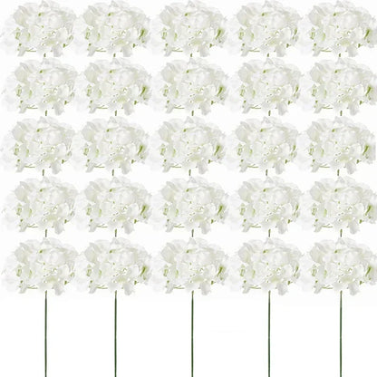 Silk Hydrangea Flower Heads, 25-Piece Artificial Flowers with Flexible Stems for DIY Wedding Centerpieces, Baby Shower and Home Party Decor