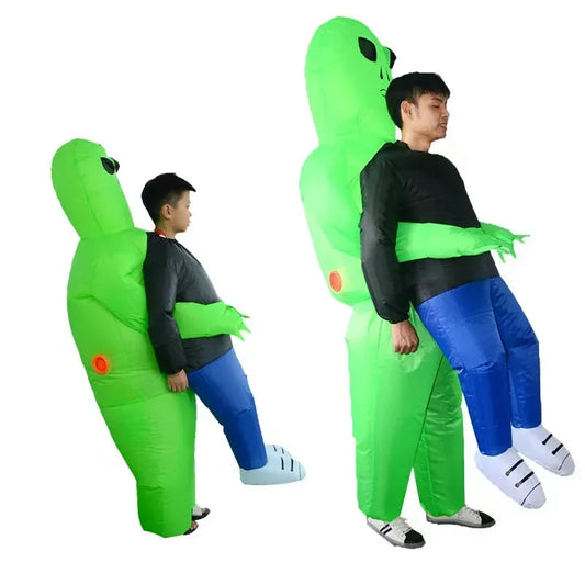 Alien Carry-Me Inflatable Suit for Kids and Adults with USB Fan and Battery Box, Green Space Creature Costume for Halloween Parties and Cosplay