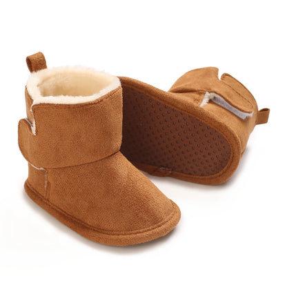 Soft Sole Baby Winter Boots with Plush Lining and Hook-and-Loop Closure, Brown Pink or Apricot Infant Shoes for Boys and Girls, 0-18 Months