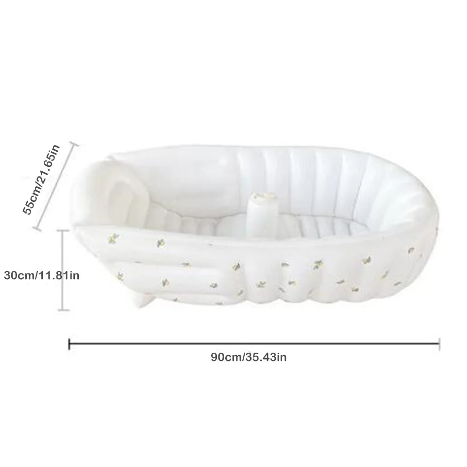 Portable Baby Bath Tub with Built-In Air Pump, Inflatable PVC Bathtub in Animal and Olive Prints for Home Bathing and Family Travel