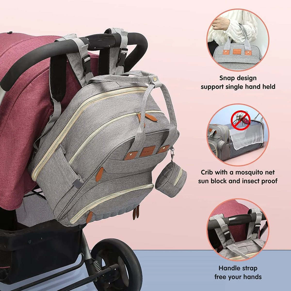 Diaper Backpack with USB Port and Fold-Out Changing Station, Type 1 and Type 3 Baby Essentials Bag with Organized Storage for Moms and Dads