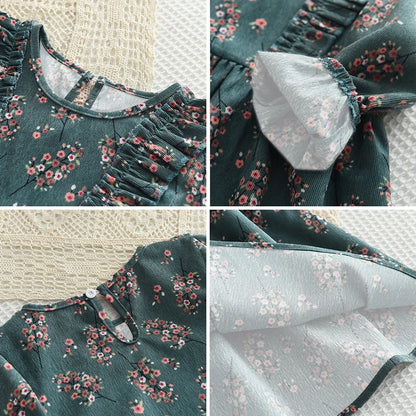 Toddler Girls Floral Dress with Oversized Collar and Long Sleeves, Bear Leader Outfit in Sizes 2T–6T for Spring, Fall and Family Photos
