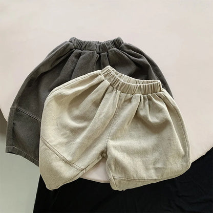 Toddler Wide Leg Pants with Elastic Waist and Stitched Patch Pockets, Apricot or Dark Gray Casual Harem Trousers for Boys and Girls, 12M–6T