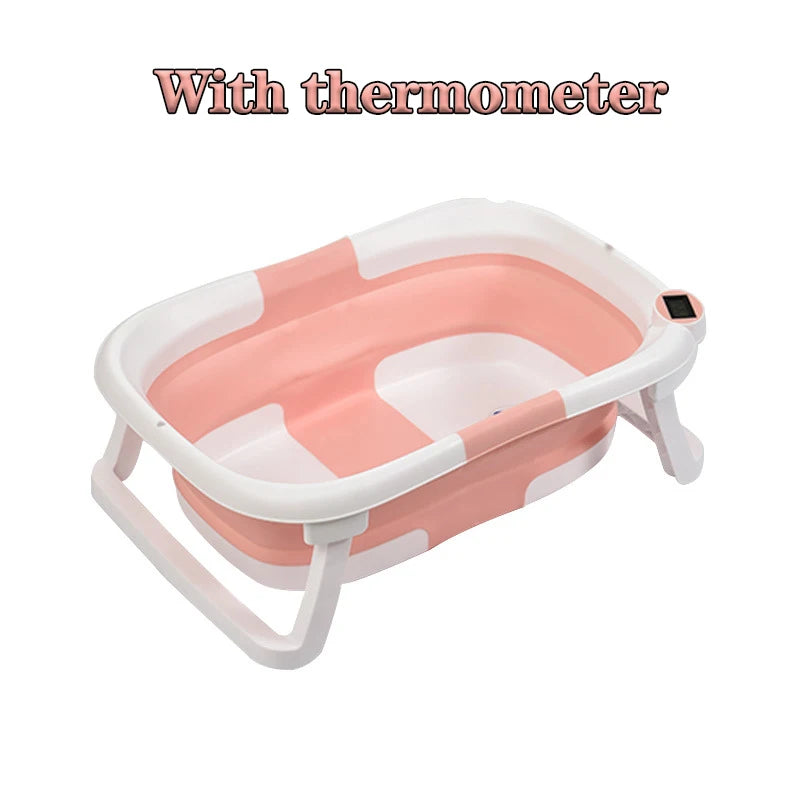 Temperature-Sensing Baby Bathtub with Digital Display, Compact Folding Bath Tub for Supervised Bathing and Small-Bathroom Storage
