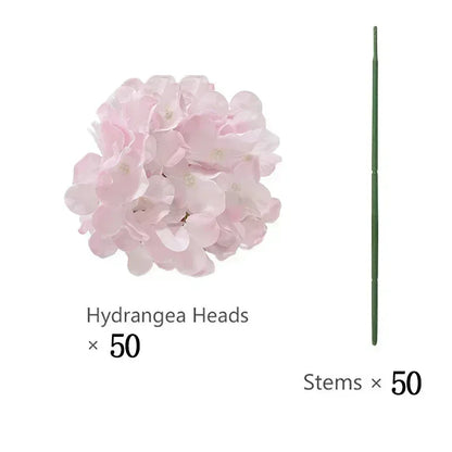Artificial Hydrangea Flower Heads, 50-Piece Silk-Fabric Floral Set with Stem or Leaf Options for DIY Wedding Centerpieces, Baby Showers and Home Decor