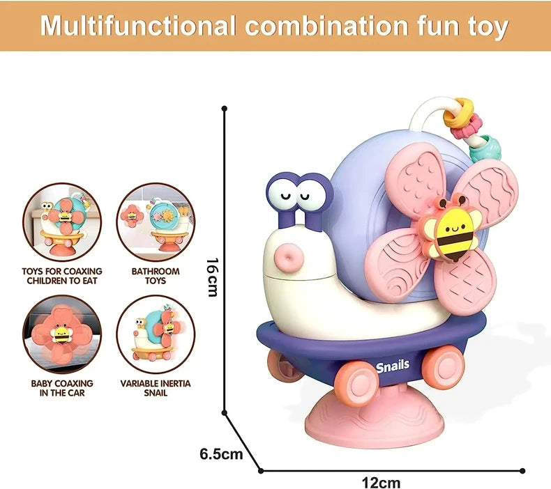 Suction Cup Snail Spinner Toy with Colorful Windmill and Wheeled Design for Supervised Sensory Play, Fine Motor Exploration and Gifting