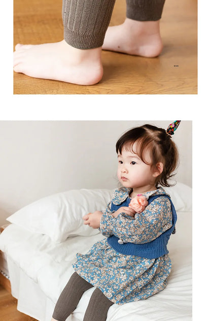 Ribbed Footless Leggings for Babies and Toddler Girls, Solid Color Knit Bottoms in Six Colors and Four Size Groups for Everyday Outfit Layering