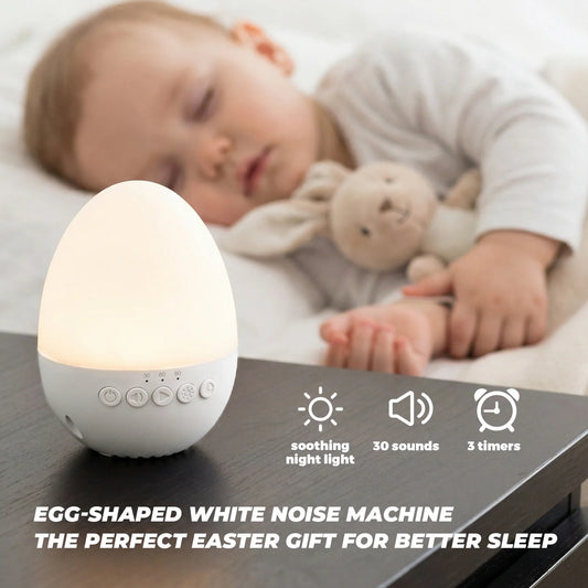 Egg-Shaped White Noise Machine with 30 Sounds, Dimmable Warm Night Light, 30/60/90-Minute Timer and USB-C Rechargeable 700mAh Battery