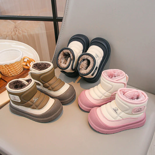 Kids Padded Snow Boots with Plush Lining, Wraparound Ankle Flaps and Chunky Soles, Boys and Girls Winter Shoes in Pink, Black or Brown