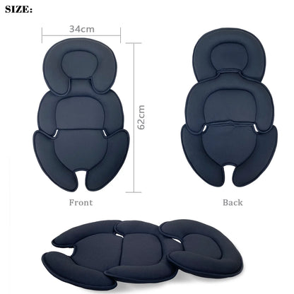 Padded Stroller Seat Insert with Contoured Head and Body Sections, Washable Polyester-Filled Cushion in Black or Gray for Manufacturer-Approved Use
