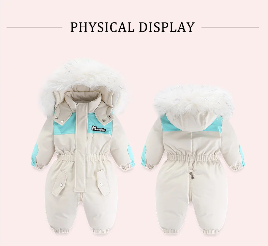 Toddler Hooded Snowsuit by Ircomll, Padded One-Piece Winter Outerwear with Plush-Look Hood Trim, Elastic Cuffs and Pockets, Sizes 18M to 4-5T
