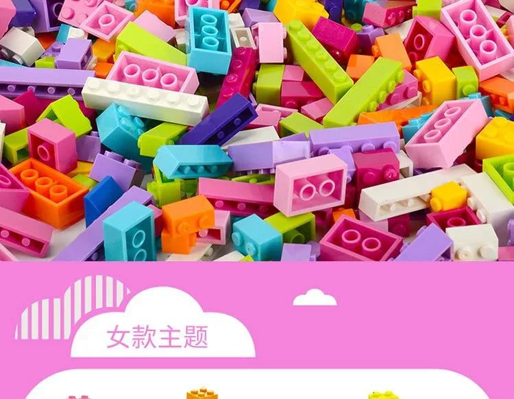 Creative Building Brick Set, 300 or 500 Colorful DIY Pieces for Open-Ended Construction, City Scenes, Counting and Shape Sorting Play