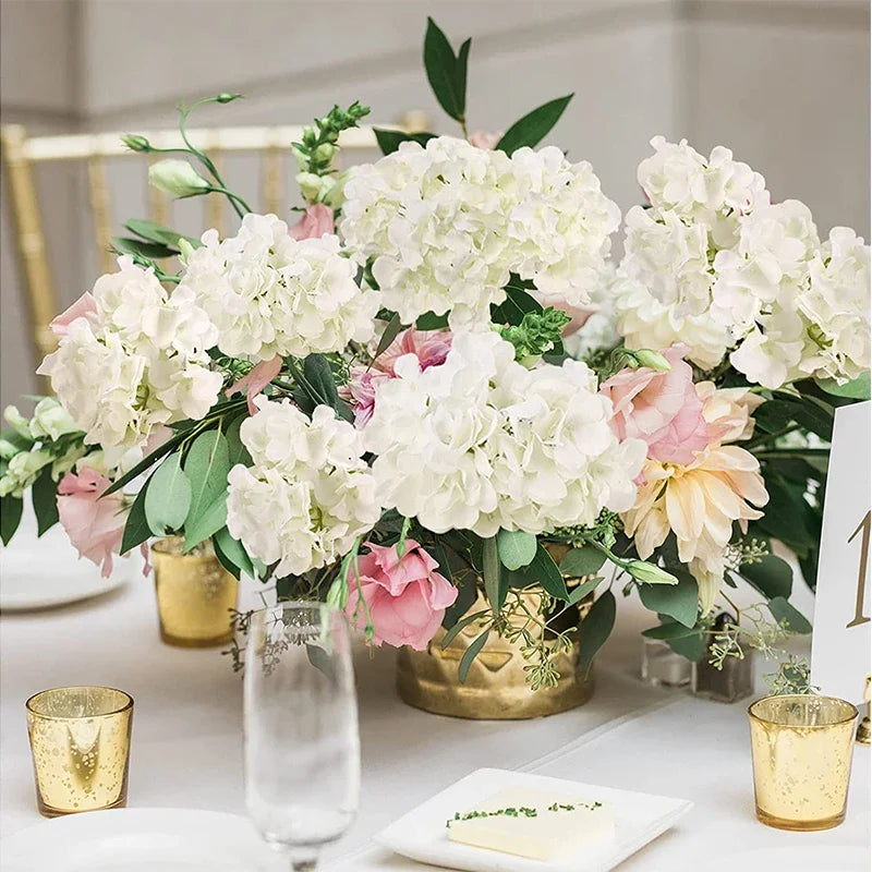 Artificial Hydrangea Flower Heads, 50-Piece Silk-Fabric Floral Set with Stem or Leaf Options for DIY Wedding Centerpieces, Baby Showers and Home Decor