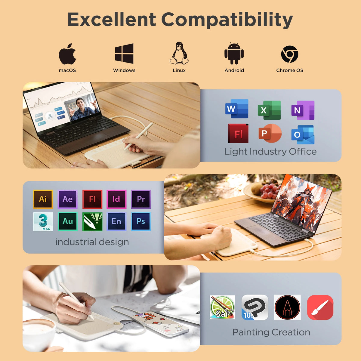 Compact Graphics Tablet UGEE Q6, 6-Inch Drawing Pad with Battery-Free Stylus, 8192 Pressure Levels, 60 Degree Tilt and 6 Shortcut Keys