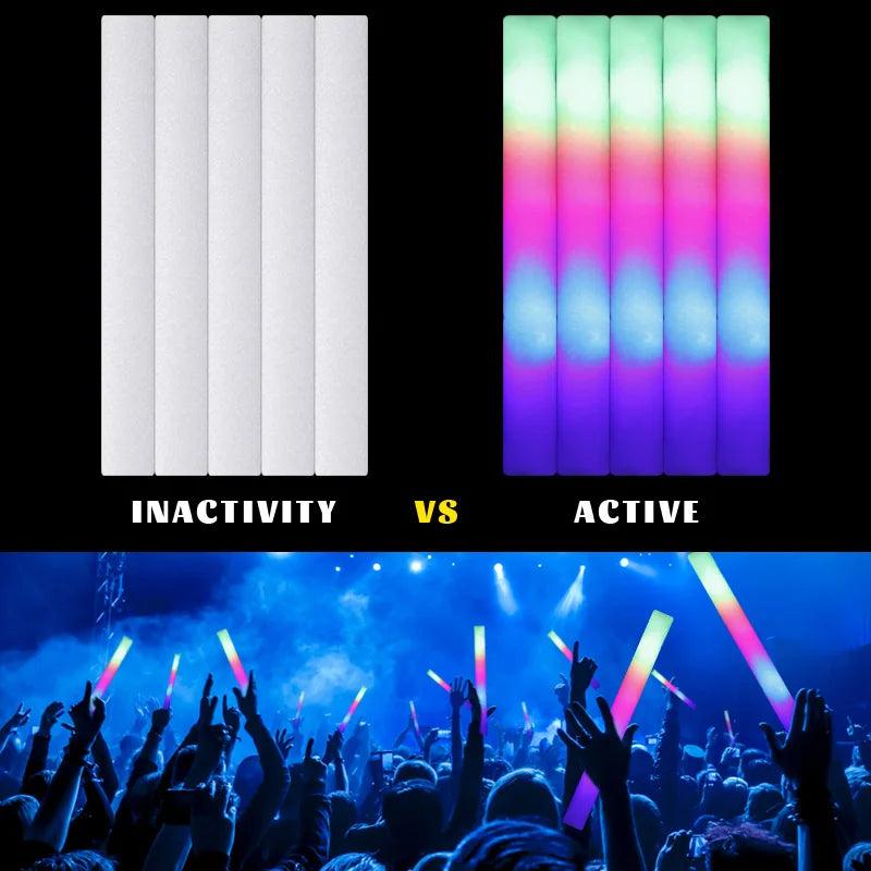 LED Foam Glow Sticks Bulk Party Favors with RGB, Single-Color and Personalized Options for Weddings, Birthdays, Concerts and Christmas