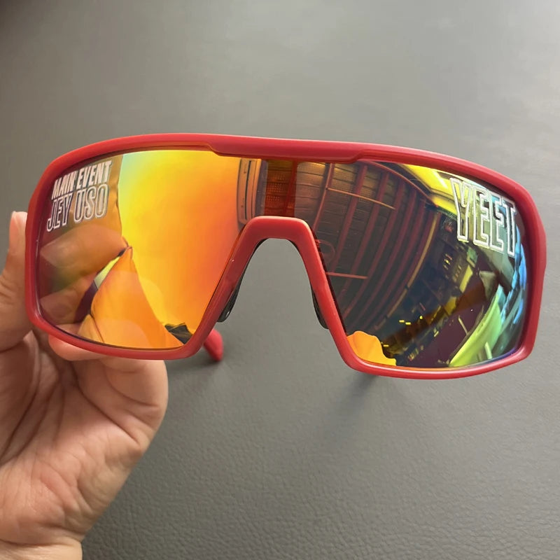 YEET Graphic Sunglasses with Jey Uso Main Event Lettering, Colorful Shield-Style Fan Shades in Children's and Adult Options for Party Outfits