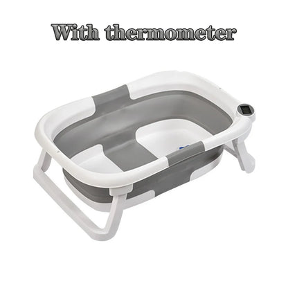 Temperature-Sensing Baby Bathtub with Digital Display, Compact Folding Bath Tub for Supervised Bathing and Small-Bathroom Storage