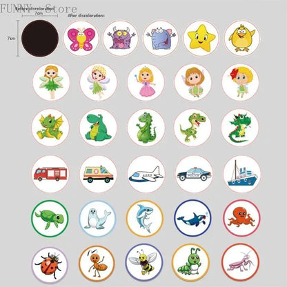 Potty Training Target Stickers with Temperature-Sensitive Color Reveal, Reusable Toilet Decals in Animal, Marine, Insect and Fairy Theme Options