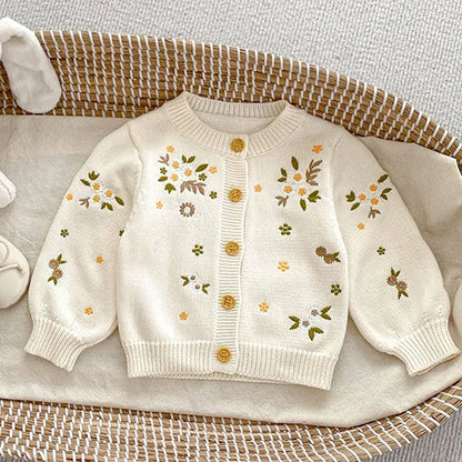 Contrast-Trim Ruffle Collar Baby Girl Cardigan Styles with Button Front and Long Sleeves, Infant and Toddler Knit Sweater Options in Sizes 3M-3T