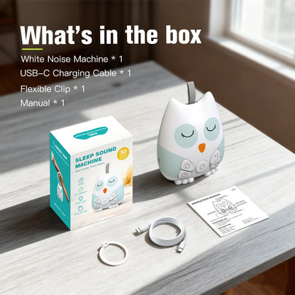 Owl Baby Sound Machine with Cry Sensor, 30 Soothing Sounds, Breathing Night Light and 30/60/90-Minute Timer, USB-C Rechargeable for Nursery & Travel