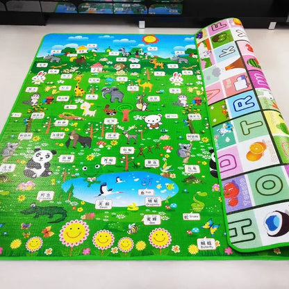 Multi-Size Baby Crawling Play Mat with Double-Sided Illustrated Patterns, Foldable XPE Floor Rug in 0.5 or 1 cm Thickness for Supervised Play