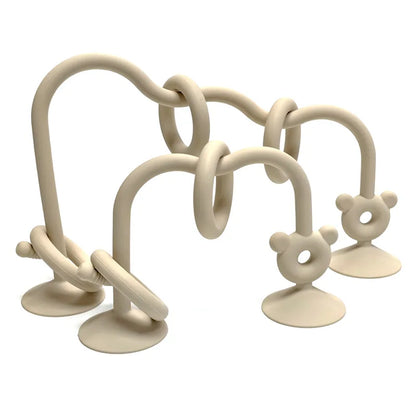 Silicone Suction Bead Toy with Curved Track and Sliding Rings, Colorful Tabletop Activity for Supervised Grasping and Visual Exploration