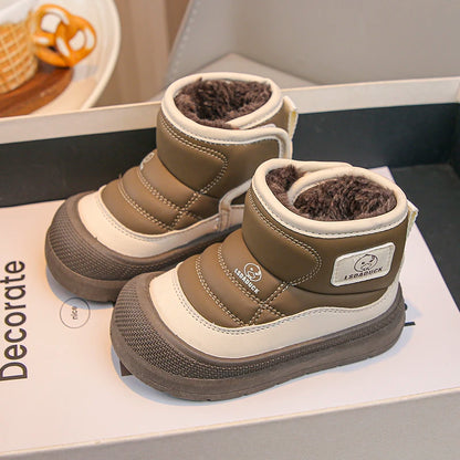 Kids Padded Snow Boots with Plush Lining, Wraparound Ankle Flaps and Chunky Soles, Boys and Girls Winter Shoes in Pink, Black or Brown