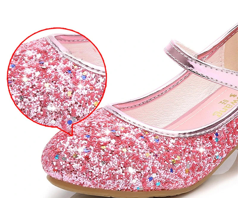 Girls Butterfly Glitter Dress Shoes with Sparkling Wing Accents, Buckled Strap and Block Heel for Princess Parties, Weddings and Special Outfits