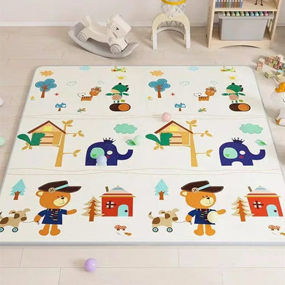 Double-Sided Baby Floor Mat with Animal and Scene Prints, Foldable Foam Crawling Rug in Five Size and Thickness Options for Supervised Play