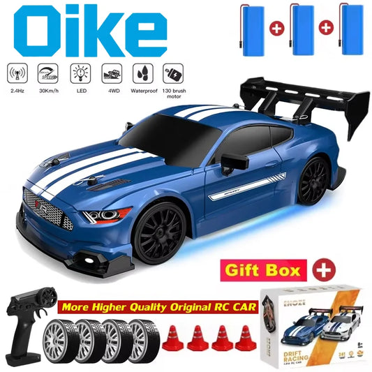 RC Drift Racing Car with 4WD, 2.4GHz Proportional Remote Control, LED Lights and Replaceable Racing and Drift Tires for Kids and Adults