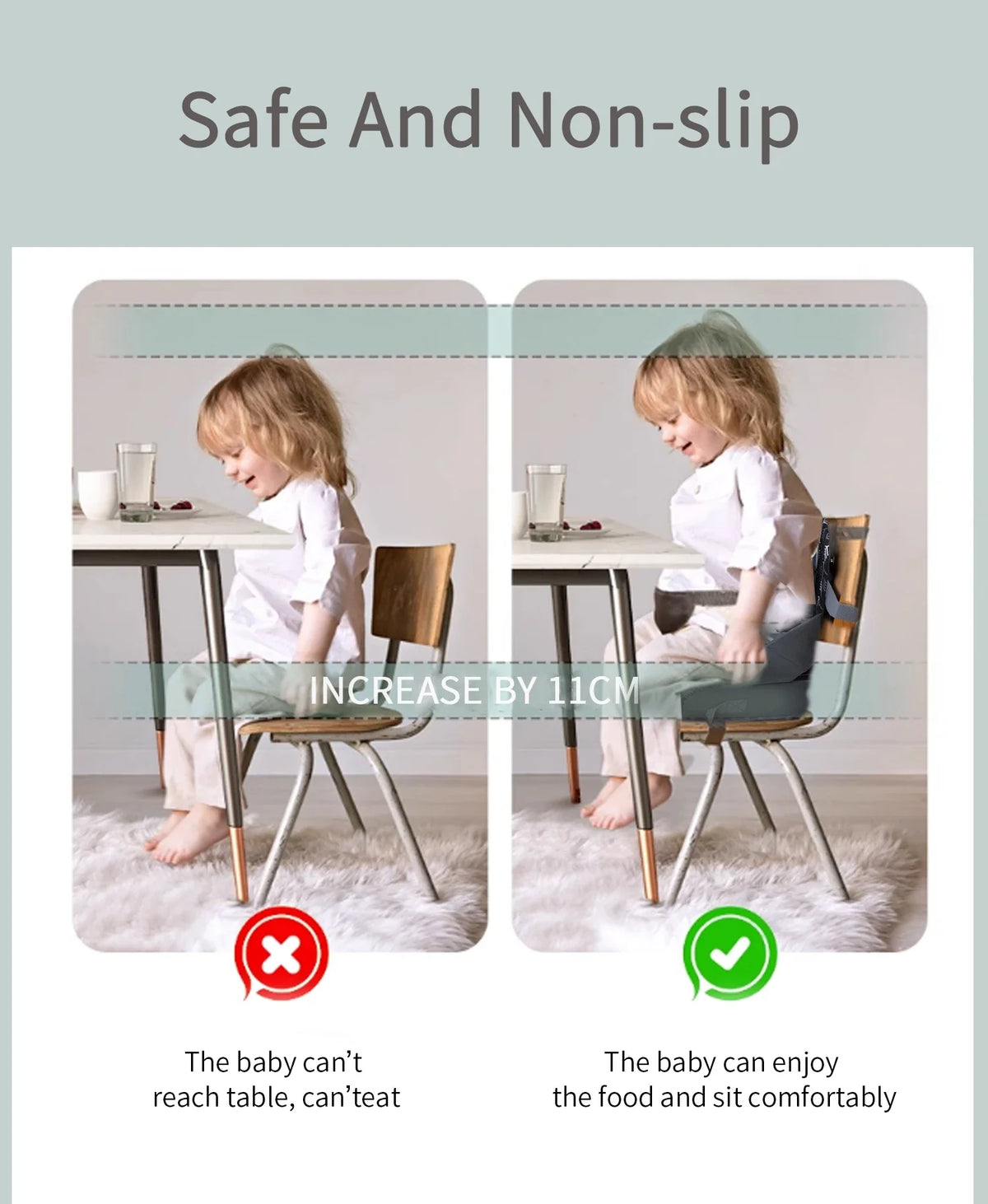 Portable Dining Booster Cushion by INSULAR, Foldable Toddler Chair Seat Pad with Backrest and Buckle Straps for Supervised Home and Away Meals