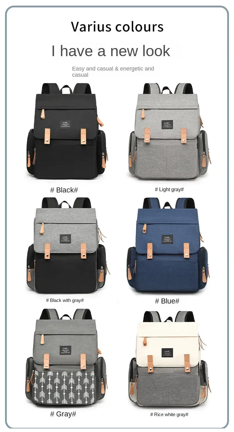 Flap-Top Diaper Backpack with Front Storage Pockets, Two Stroller Hooks and 53 x 34 cm Changing Mat for Baby Essentials and Everyday Parent Outings