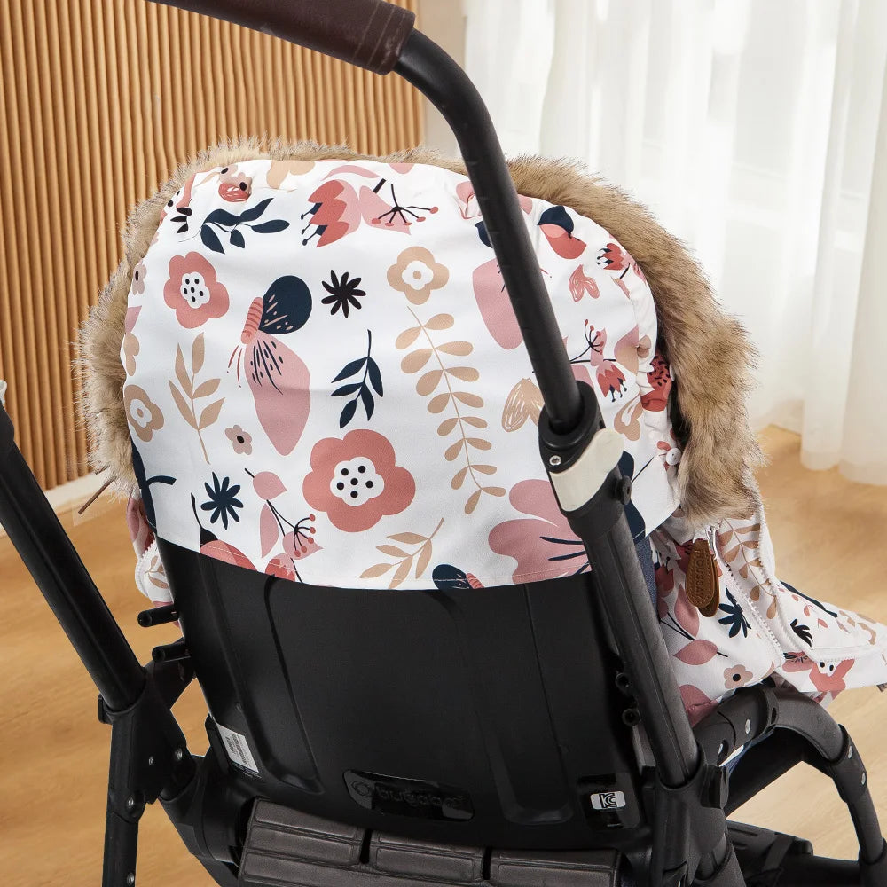 Winter Pram Footmuff with Two-Way Zipper and Removable Fur-Style Collar, Baby Stroller Sack for Cold-Weather Walks in Solid and Printed Styles