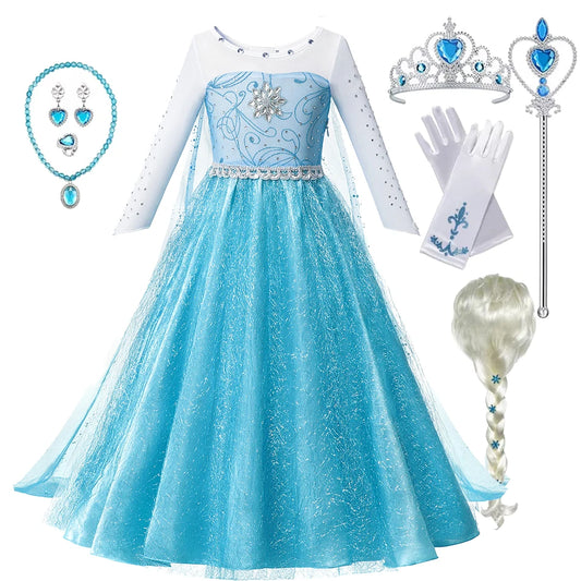 Snow Queen Costume Dress for Girls with Elsa and Anna Style Options, Princess Party Outfit for Halloween, Birthdays and Pretend Play Ages 2-10