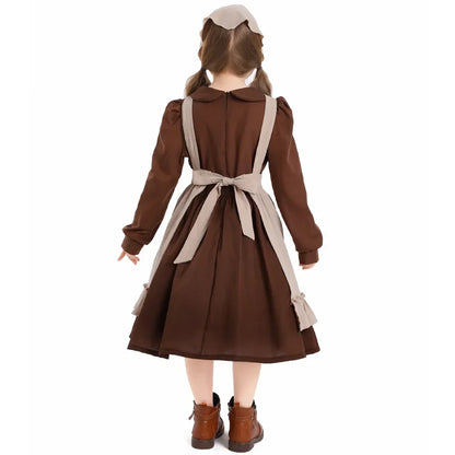 Girls Pioneer Prairie Costume Dress with Apron and Bonnet Options for Colonial School Plays, Historical Dress-Up and Halloween Events