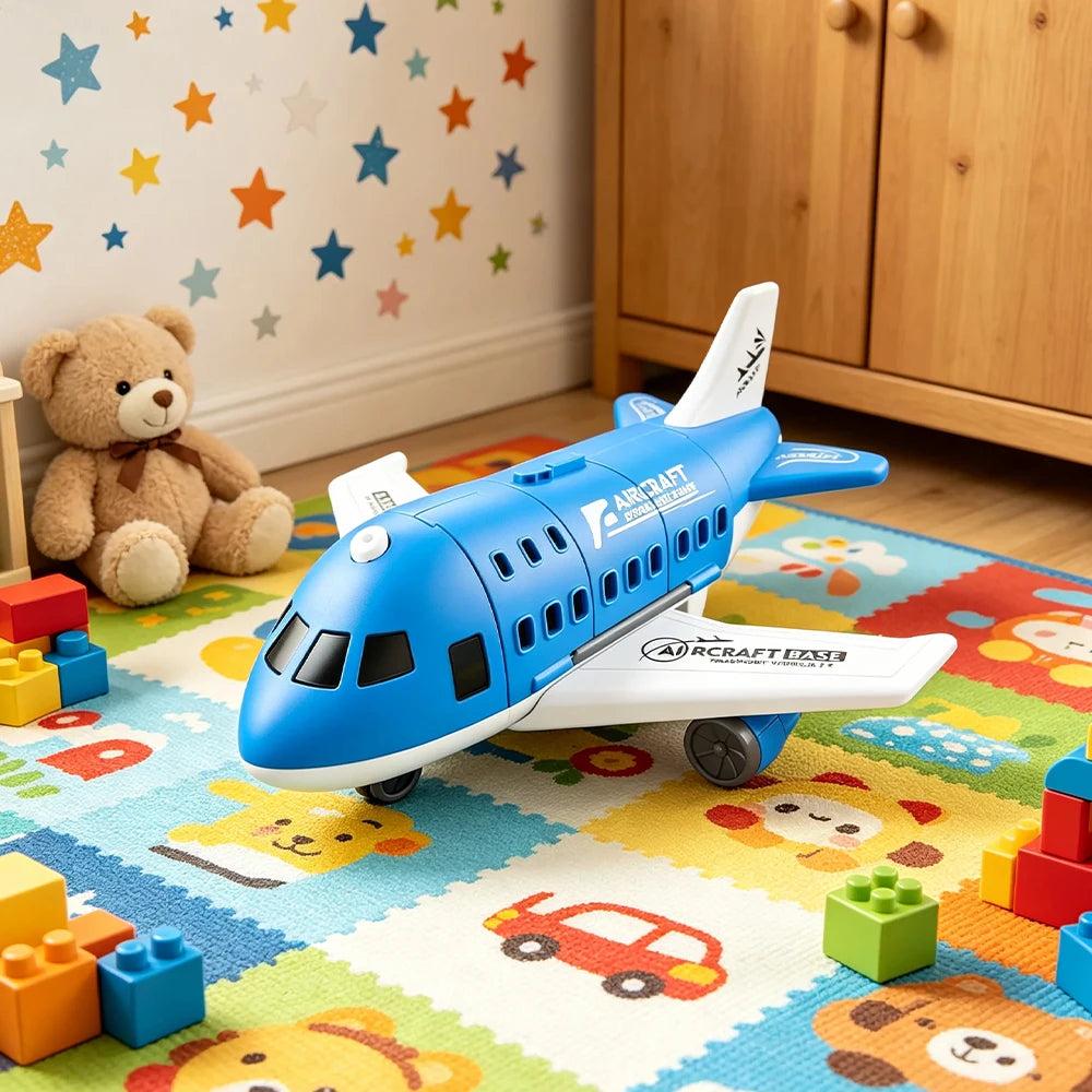 Passenger Airplane Toy with Foldable Storage Design, Wheeled Plane Model for Kids Pretend Airport Play in Red, Blue, Yellow or Green
