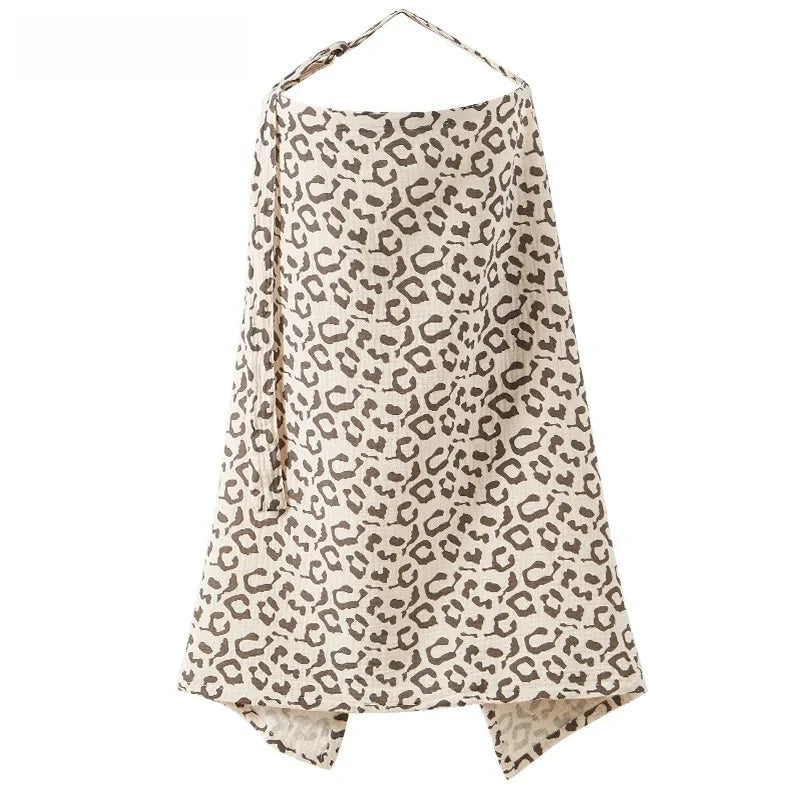 Cotton Nursing Cover with Adjustable Metal Buckle, Breathfeeding Privacy Shawl in Floral, Leaf and Leopard Prints for Moms on the Go
